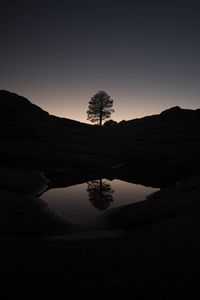 Preview wallpaper tree, hills, pond, reflection, dark