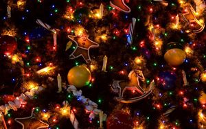 Preview wallpaper tree, holiday, candles, ornaments, garlands, toys