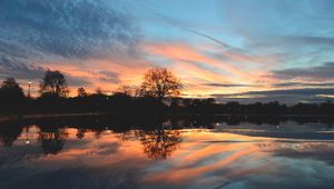 Preview wallpaper tree, lake, pond, evening, sunset