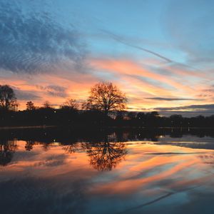 Preview wallpaper tree, lake, pond, evening, sunset