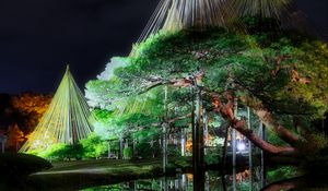 Preview wallpaper tree, lake, reflection, gazebo, light, dark