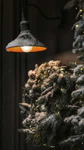 Preview wallpaper tree, lamp, garland, snow, winter