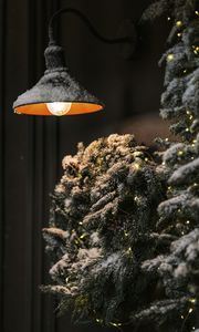 Preview wallpaper tree, lamp, garland, snow, winter