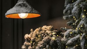 Preview wallpaper tree, lamp, garland, snow, winter