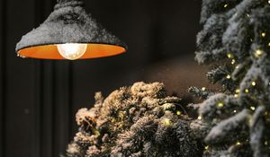 Preview wallpaper tree, lamp, garland, snow, winter