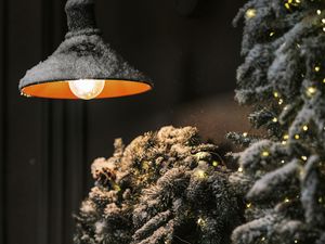 Preview wallpaper tree, lamp, garland, snow, winter