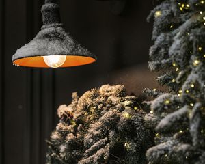 Preview wallpaper tree, lamp, garland, snow, winter
