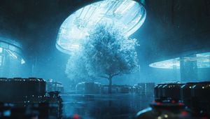 Preview wallpaper tree, lamp, light, blue, dark