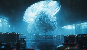 Preview wallpaper tree, lamp, light, blue, dark