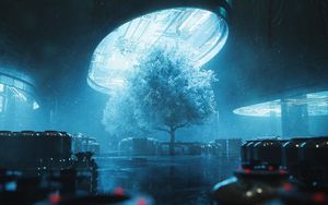 Preview wallpaper tree, lamp, light, blue, dark
