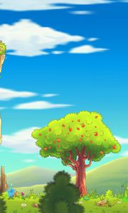 Preview wallpaper tree, landscape, art, apple, grass, hills, bushe