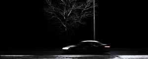 Preview wallpaper tree, lantern, car, speed, blur, bw