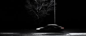 Preview wallpaper tree, lantern, car, speed, blur, bw