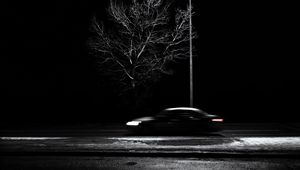 Preview wallpaper tree, lantern, car, speed, blur, bw