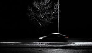 Preview wallpaper tree, lantern, car, speed, blur, bw