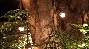 Preview wallpaper tree, leaves, garland, glow