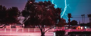 Preview wallpaper tree, lightning, night, road