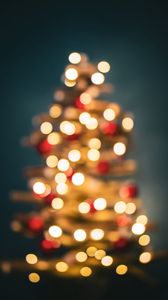Preview wallpaper tree, lights, blur, bokeh, new year, christmas