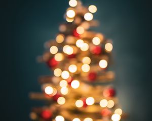 Preview wallpaper tree, lights, blur, bokeh, new year, christmas