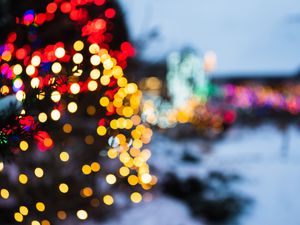 Preview wallpaper tree, lights, bokeh, blur, new year