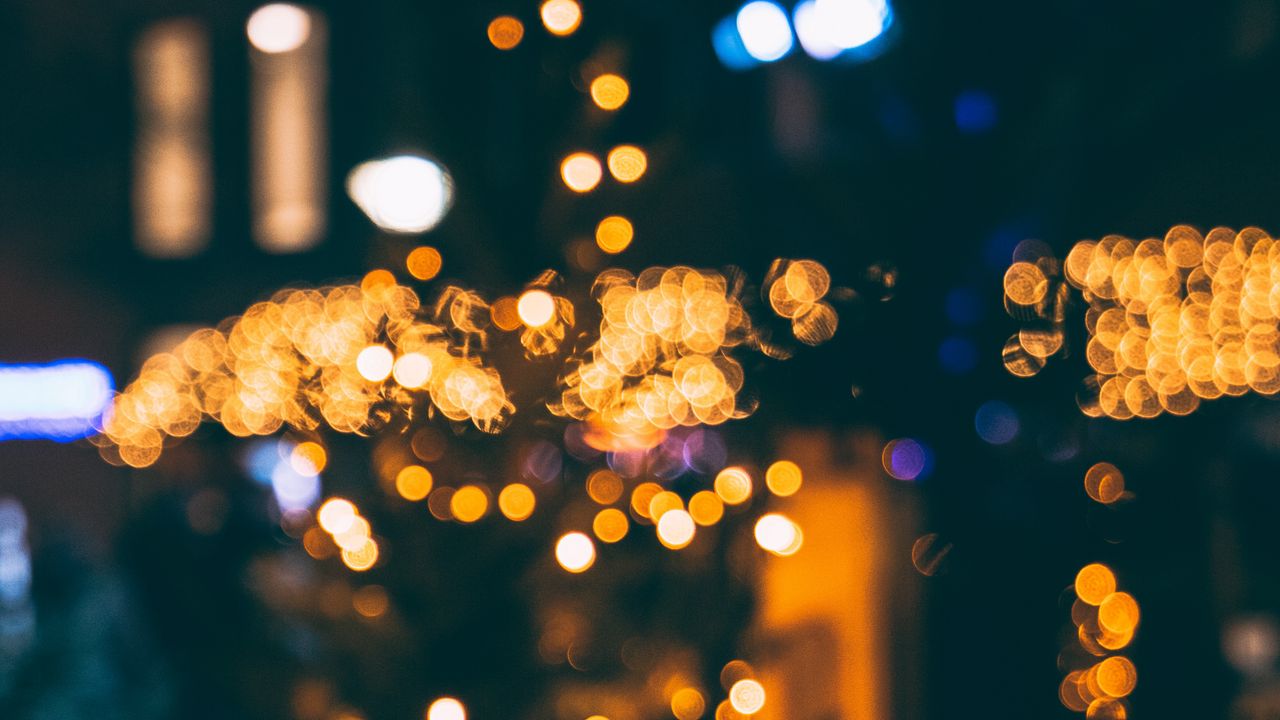 Wallpaper tree, lights, bokeh, glare, new year, festive