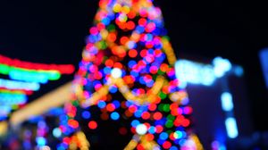 Preview wallpaper tree, lights, glare, colorful, blur