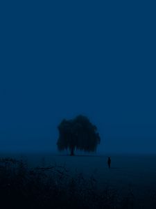 Preview wallpaper tree, man, silhouette, alone, dusk