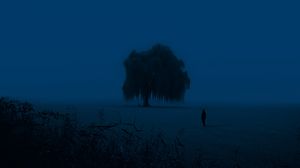 Preview wallpaper tree, man, silhouette, alone, dusk