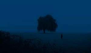 Preview wallpaper tree, man, silhouette, alone, dusk