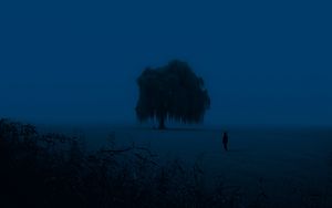 Preview wallpaper tree, man, silhouette, alone, dusk