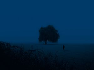 Preview wallpaper tree, man, silhouette, alone, dusk