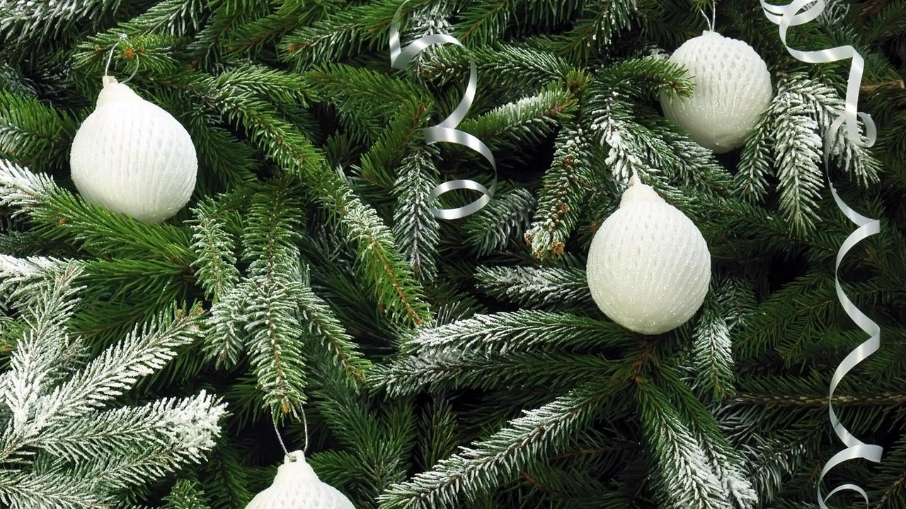 Wallpaper tree, needles, christmas decorations, snow, holiday, christmas