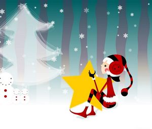 Preview wallpaper tree, new year, snowmen, girl, star, snowflake