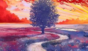 Preview wallpaper tree, path, art, field