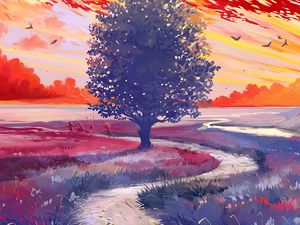 Preview wallpaper tree, path, art, field