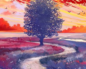 Preview wallpaper tree, path, art, field