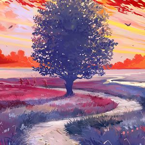 Preview wallpaper tree, path, art, field