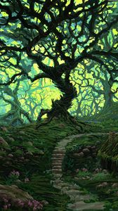 Preview wallpaper tree, path, forest, landscape, art