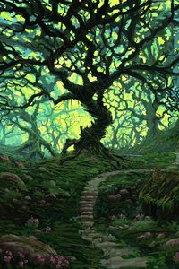 Preview wallpaper tree, path, forest, landscape, art