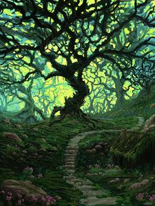 Preview wallpaper tree, path, forest, landscape, art