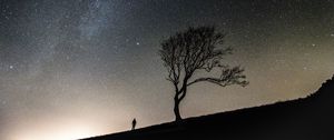Preview wallpaper tree, people, silhouettes, slope, starry sky, night