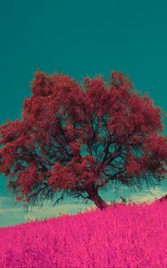 Preview wallpaper tree, pink, photoshop, grass, lonely