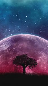 Preview wallpaper tree, planet, stars, galaxy, art