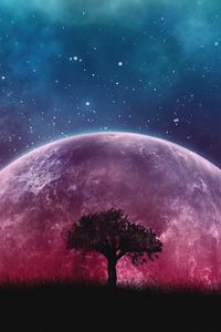 Preview wallpaper tree, planet, stars, galaxy, art