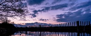 Preview wallpaper tree, river, fence, reflection, evening