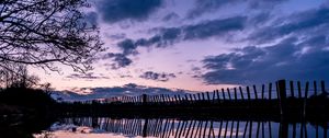 Preview wallpaper tree, river, fence, reflection, evening