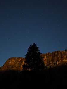 Preview wallpaper tree, rock, mountain, night