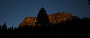Preview wallpaper tree, rock, mountain, night