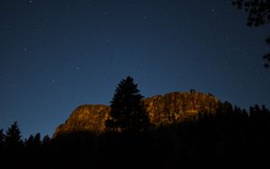 Preview wallpaper tree, rock, mountain, night