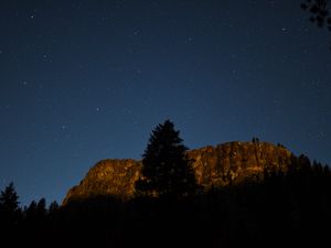 Preview wallpaper tree, rock, mountain, night